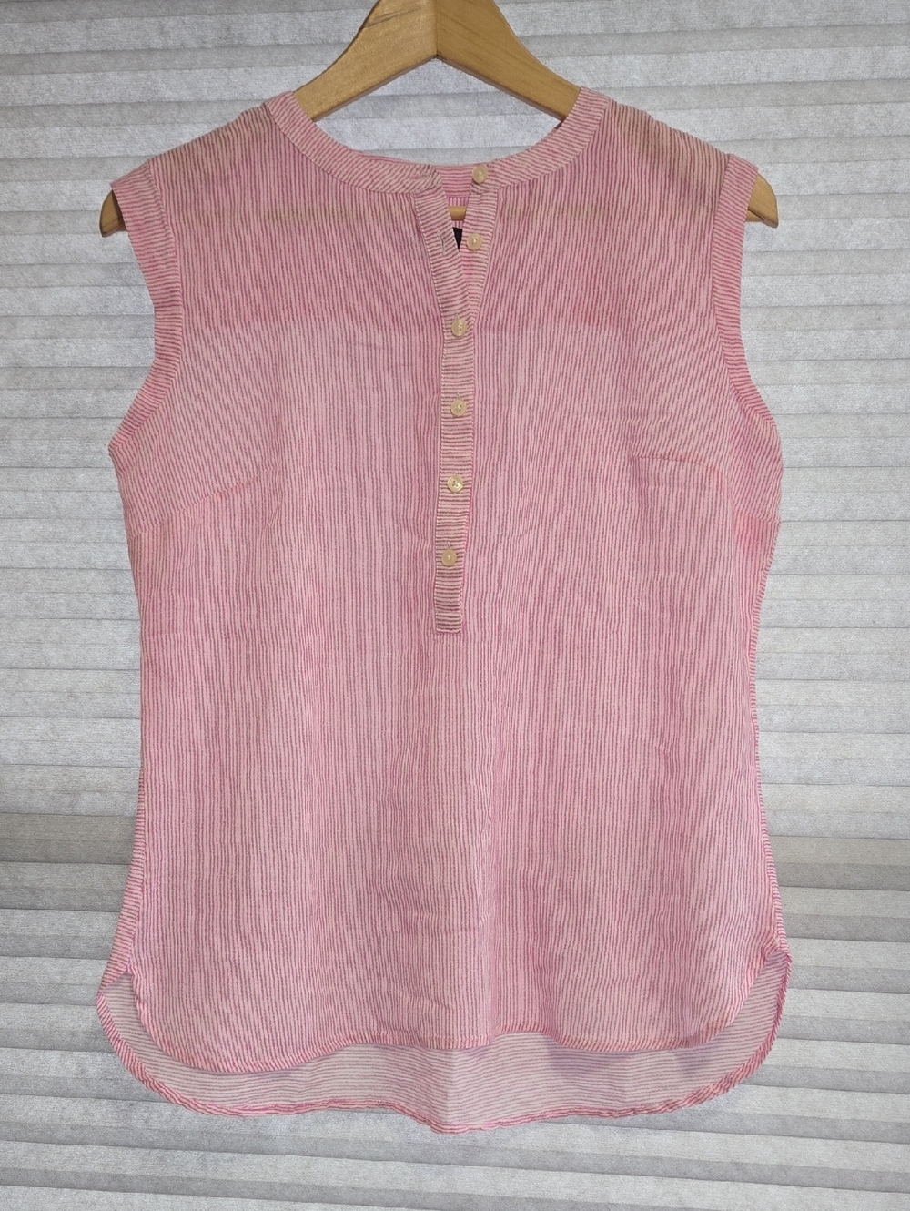 Talbot's 100% Cotton Pink Stripe Sleeveless Button Henley Top